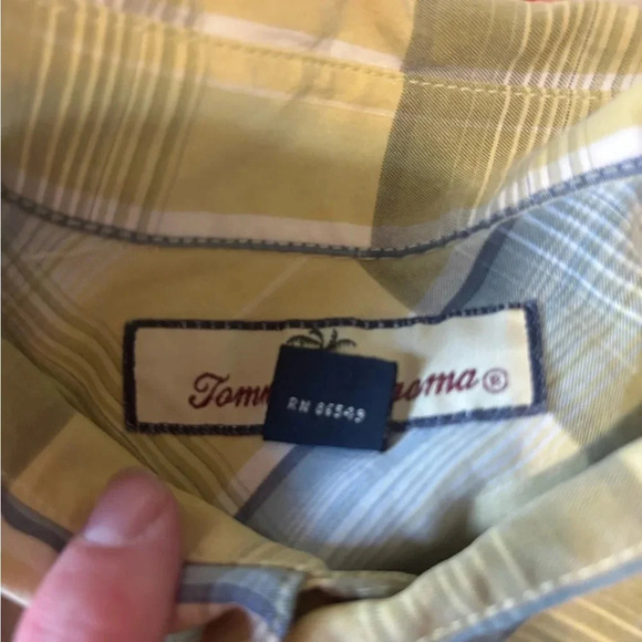 Tommy Bahama Yellow Plaid 100% Linen SS Button Up Shirt Men's Large - Picture 3 of 11